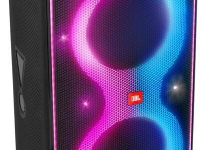 JBL PartyBox 710 with 800 W of thunderous power, customizable LED light effects, and mic/guitar input.  Edition) 100 W of JBL Pro Sound, built-in light show, wireless mic, and splash-proof durability.
